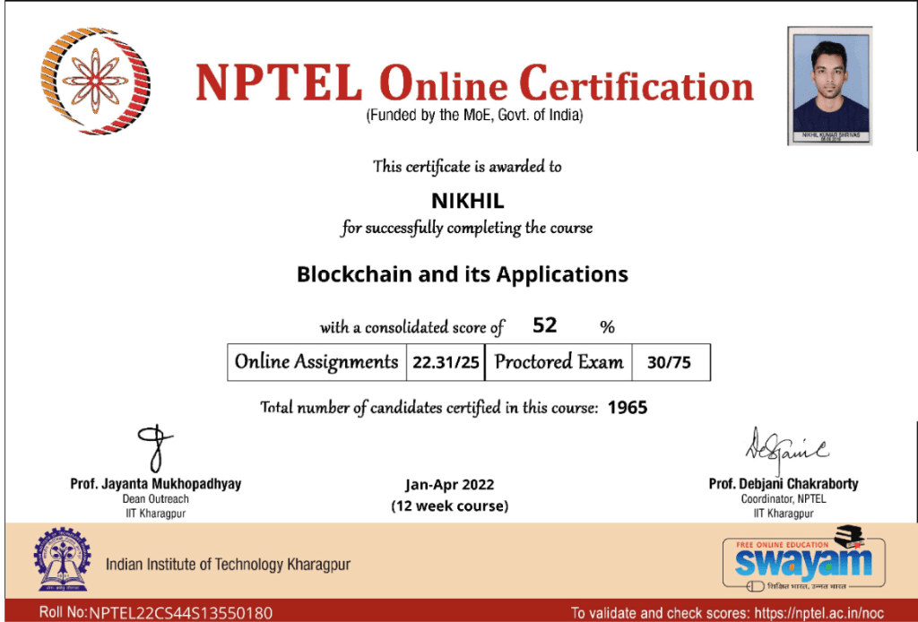 NPTEL Blockchain Certification